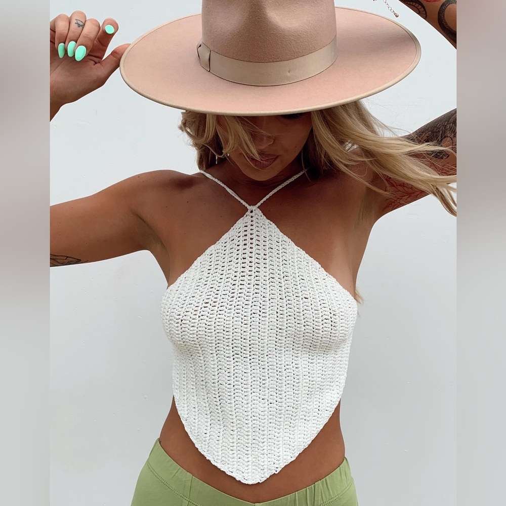 Princess Polly White Crochet Halter Crop Top